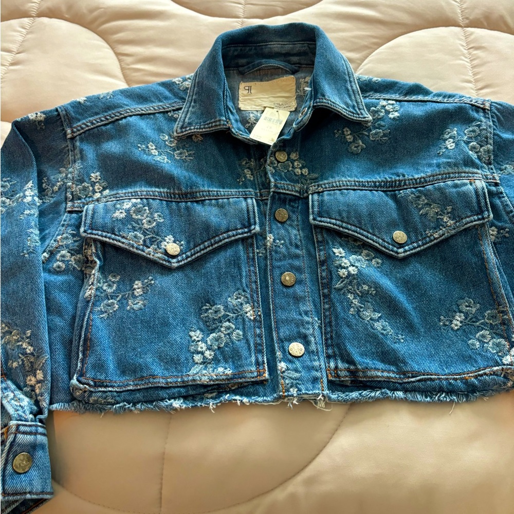 Anthropology Pilcro  embroidered utility cropped jacket from small petite